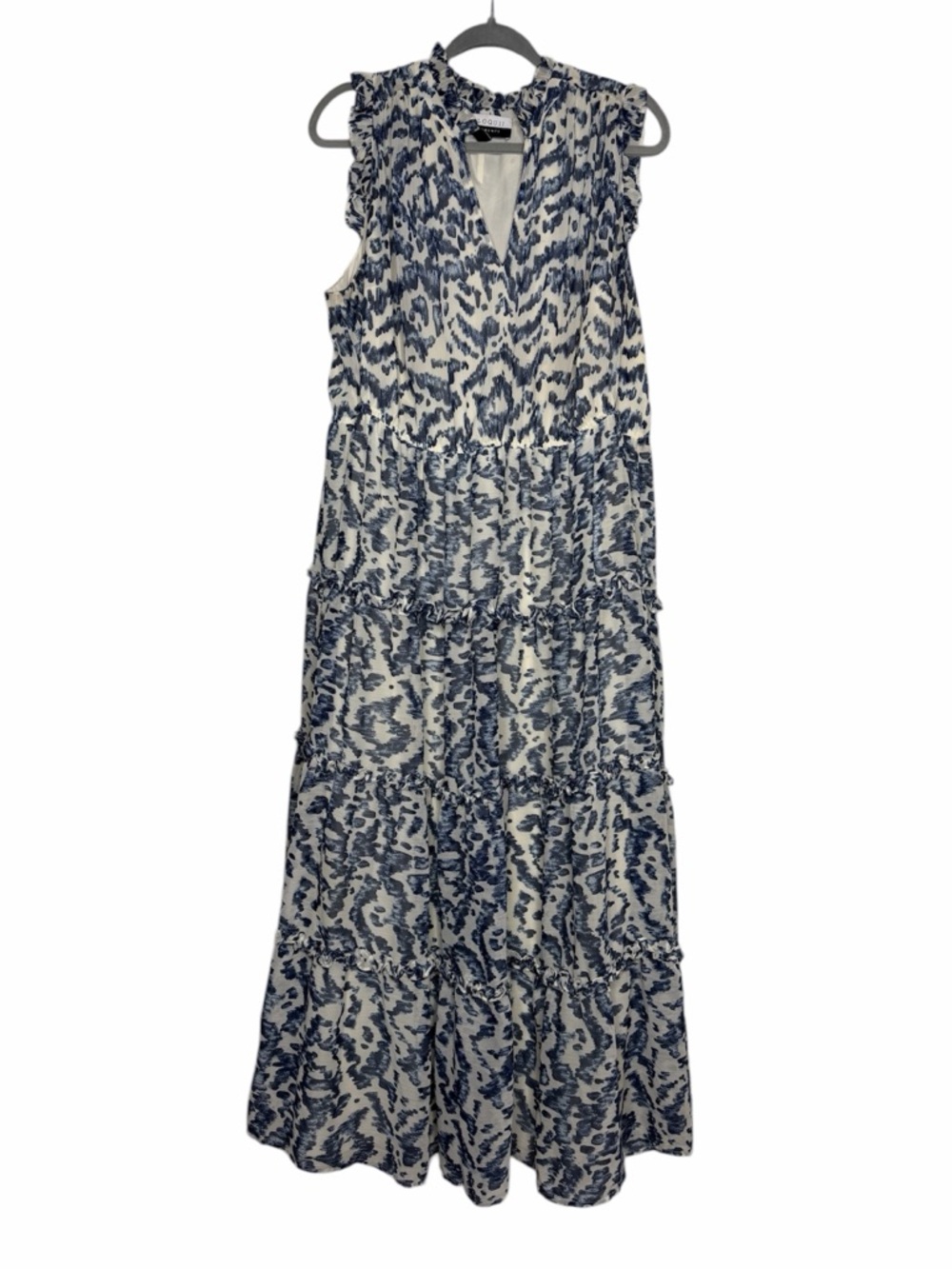 ELOQUII Elements Sleeveless Ruffle Trimmed ANIMAL IKAT BLUE Size 18 - Picture 2 of 10